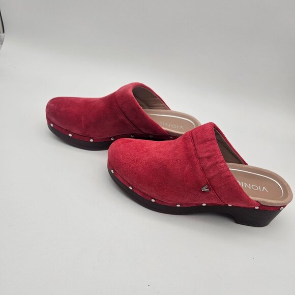 Vionic Kacie Red Suede Clogs Mules Slip On Womens Sz 7 NEW READ - Picture 2 of 11